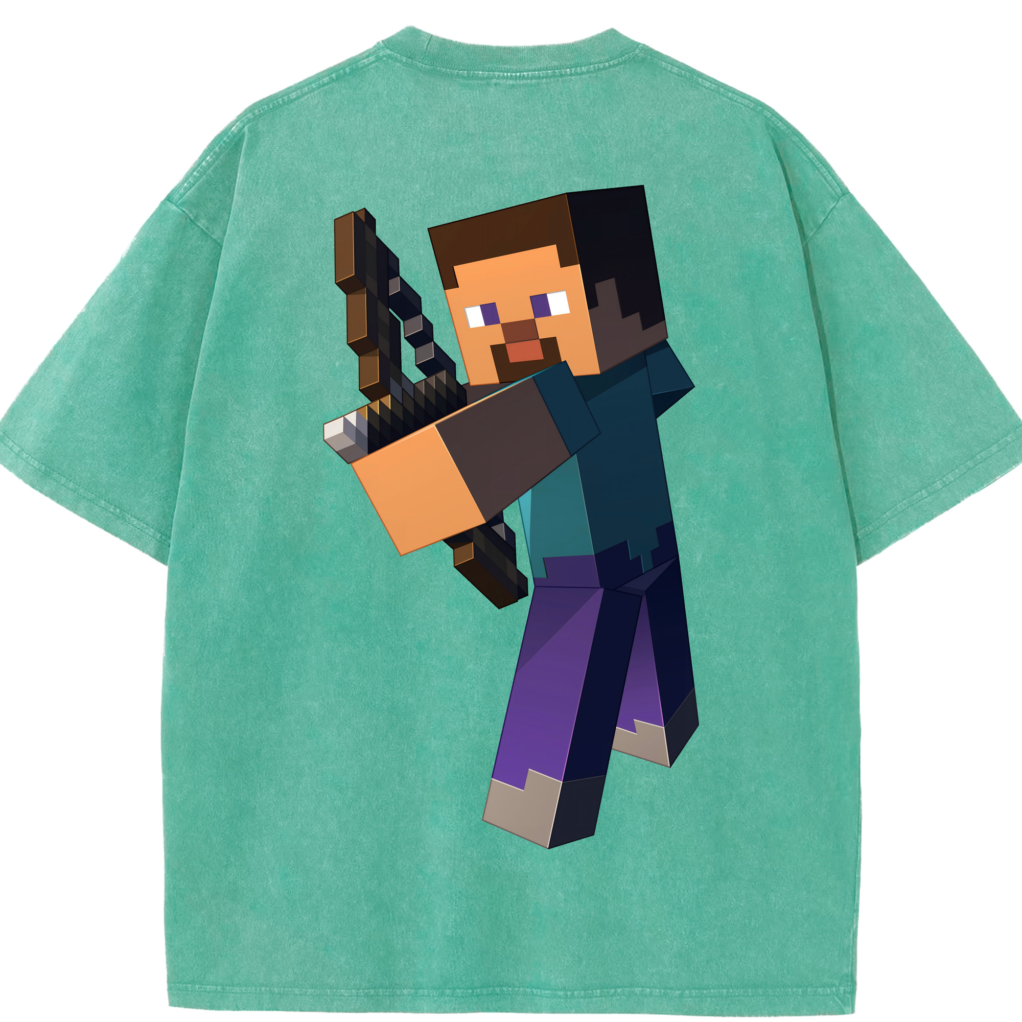 （画像用） マインクラフト ブロックの世界 Minecraft MC Block world 綿100% ヴィンテージ風 半袖Tシャツ（背面プリント）
